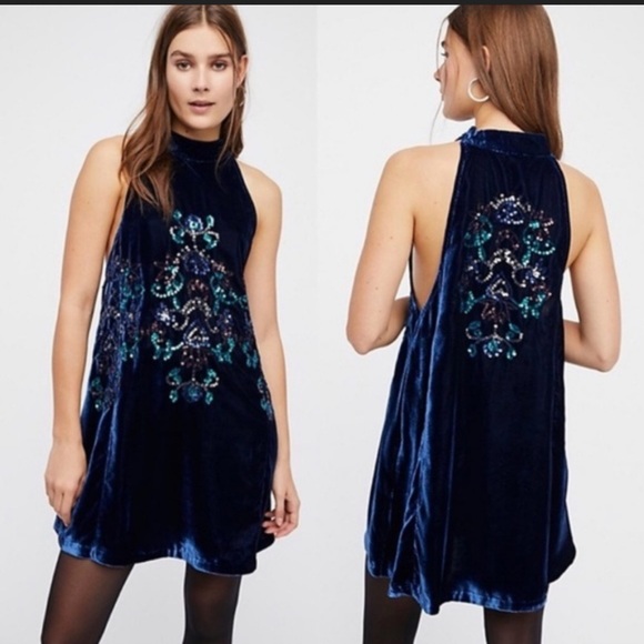 Free People velvet Black and Green Mini Dress - Picture 3 of 3